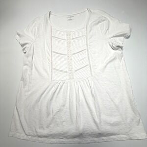 Talbots Women's Plus X White Lace Front Peplum Tee Top